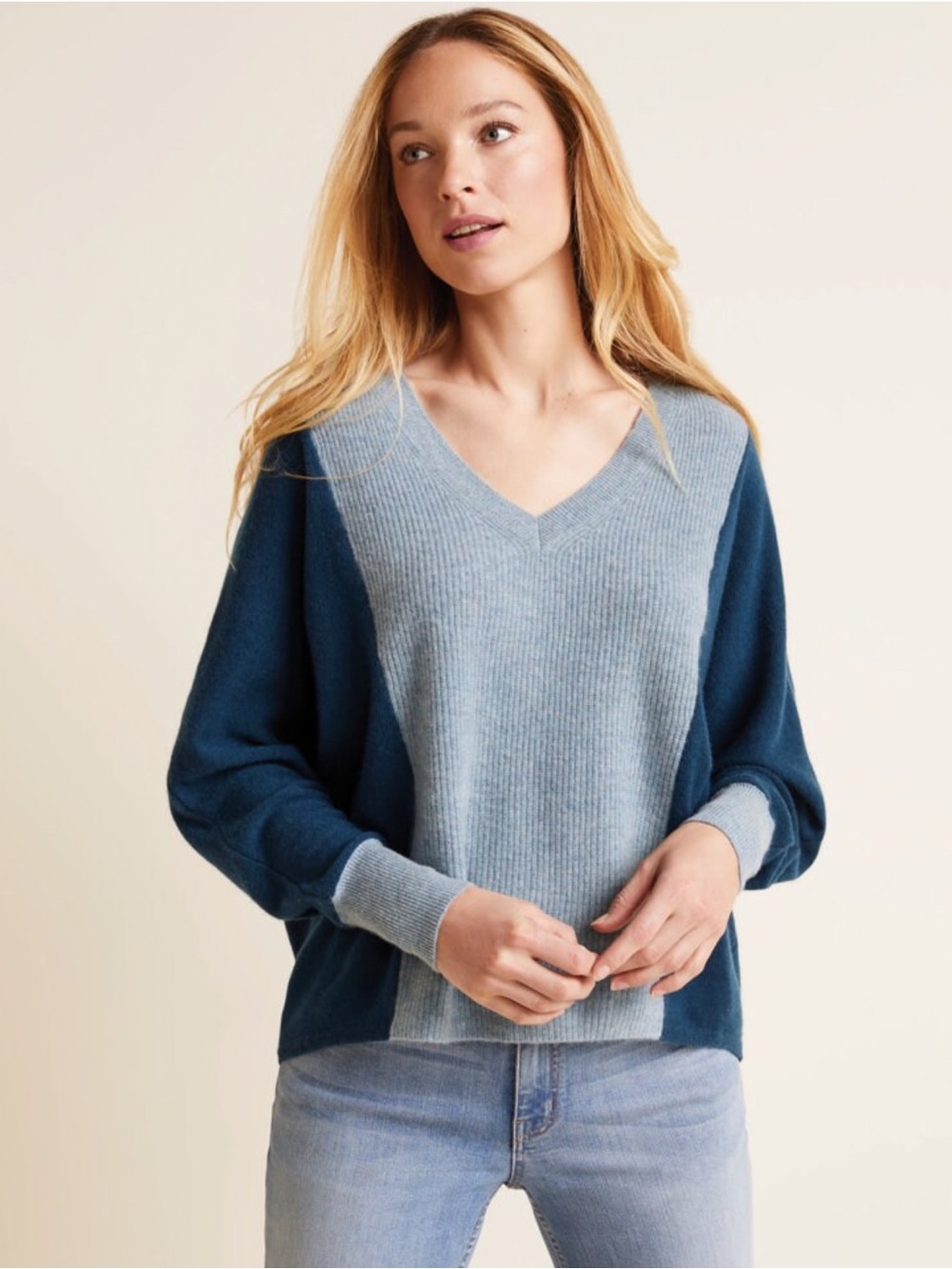 Garnet Hill Recycled 100% Cashmere Color Play Blue Sweater Oversized S
